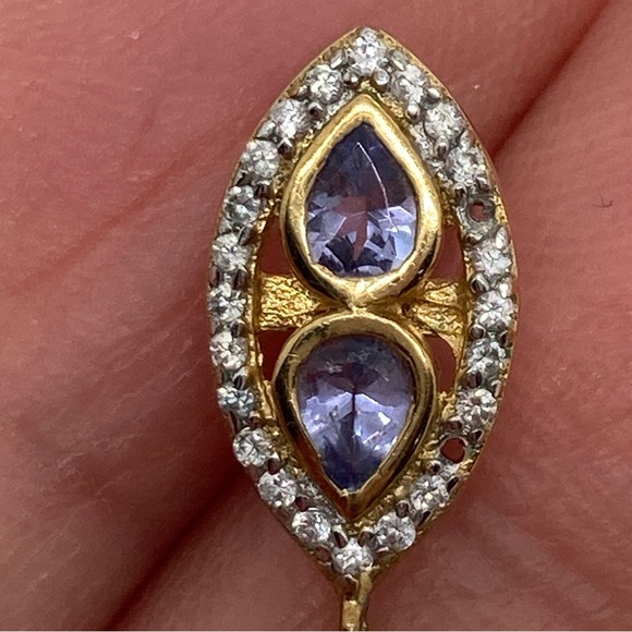 Rarities Carol Brodie 925 Gold Tone Labradorite, Tanzanite, Zircon Earrings FLAW